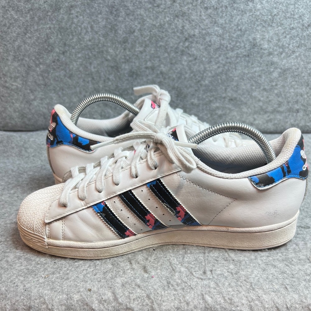 Adidas Superstar White Blue Pink Camo Graphic Low Top Sneakers Mens 9.5 - Picture 6 of 8